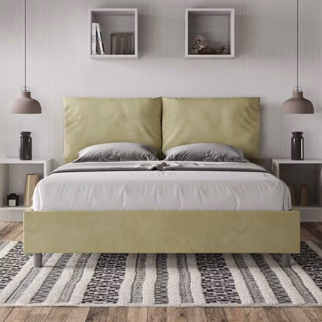 Letto matrimoniale con contenitore Ityhome in microfibra verde L/P/H: 150 x 200 x 110 cm – 1