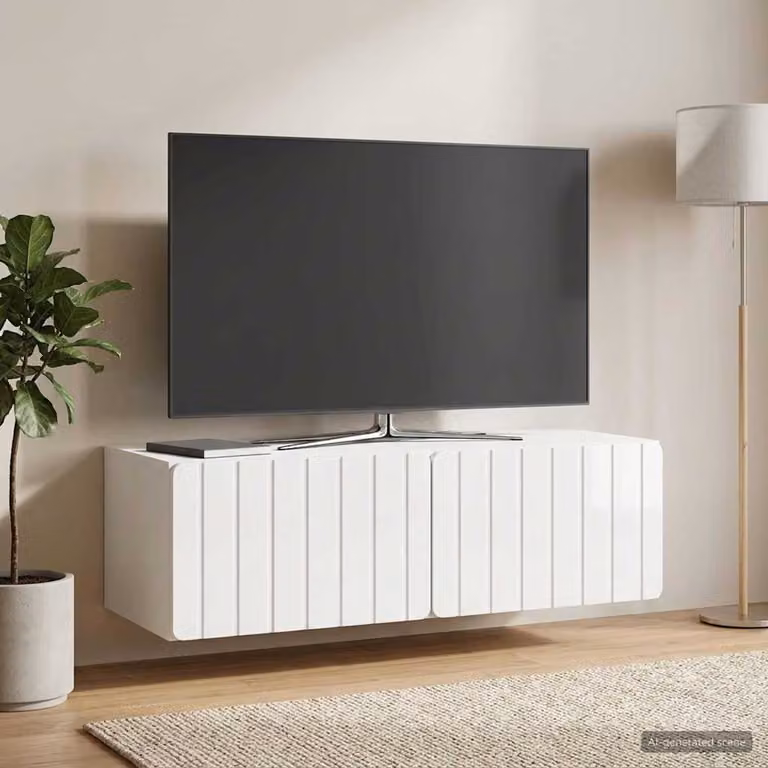 vidaXL Mobile Porta TV da Muro Bianco Lucido L: 98 cm, P: 41 cm, H: 30 cm