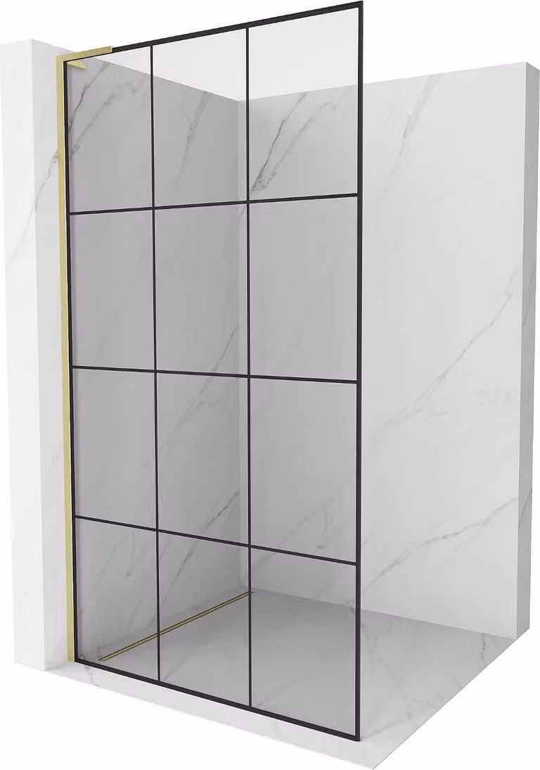 Mexen Kioto L parete doccia Walk-in 120 x 200 cm, griglia nera, oro spazzolato - 800-120-103-55-77