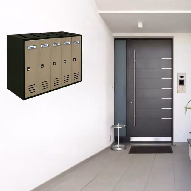 Cassette Postali Condominiali ALUBOX CUBO a 5 Posti in Lamiera Zincata, Colore Antracite con Sportelli Sabbia, L/P/H: 38,5 x 53 x 25 cm – 1