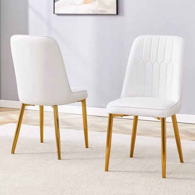 Set di 2 sedie da pranzo MINIMAL in ecopelle bianca con gambe in metallo dorato e design moderno