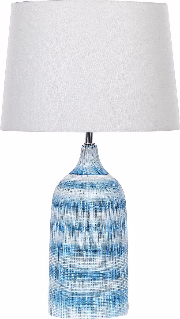 BELIANI Lampada da tavolo base in Vetroceramica blu 66 cm paralume in tessuto bianco lampada da tavolo classica lampada da comodino