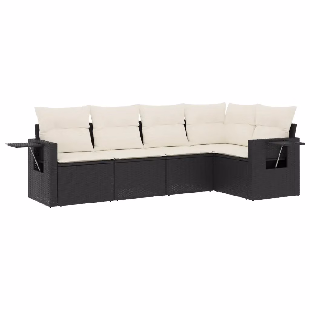 Set Divani da Giardino vidaXL 5 Pezzi a Forma di L con Cuscini e Tavolino, Struttura in Metallo e Polyrattan Nero e Bianco – 2