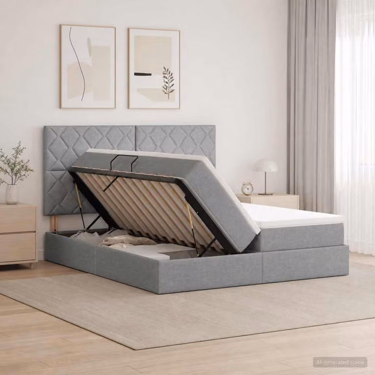 Letto con contenitore e illuminazione LED vidaXL, Grigio, L/P/H: 200 x 200 x 128 cm