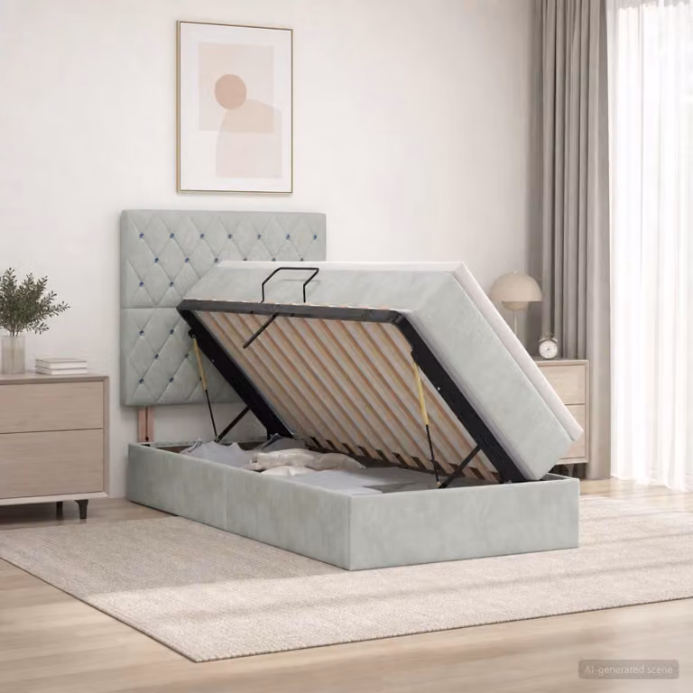 Letto con contenitore vidaXL in tessuto grigio con illuminazione LED e porta USB, L 90 x P 200 cm