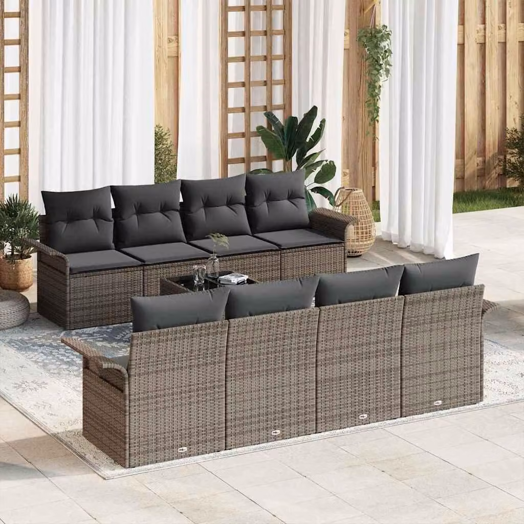 Maison Exclusive - Set Divano da Giardino 9 pcs Grigio Poly Rattan