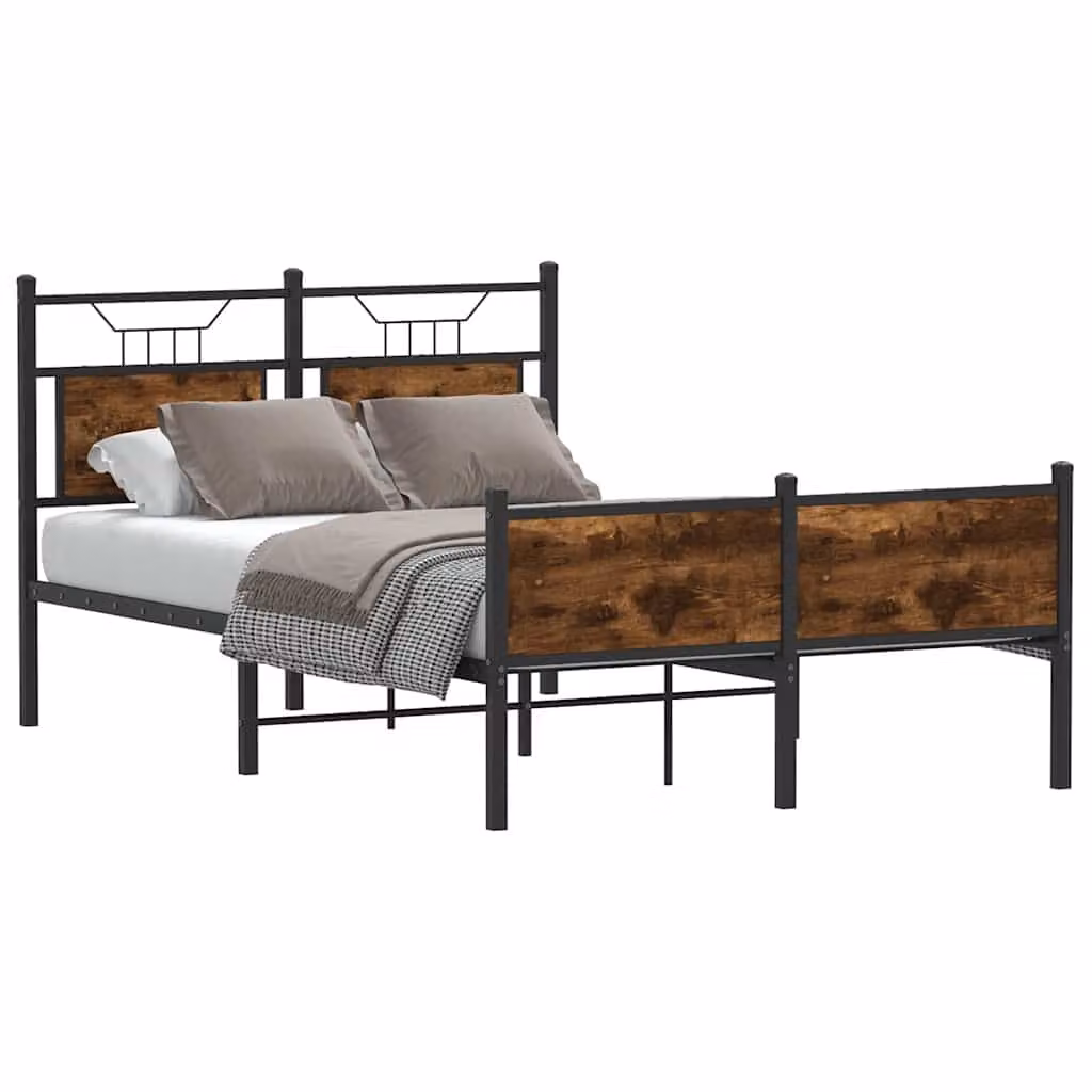 vidaXL Giroletto senza Materasso in Rovere Fumo e Metallo, L/P/H: 120 x 200 x 91,5 cm
