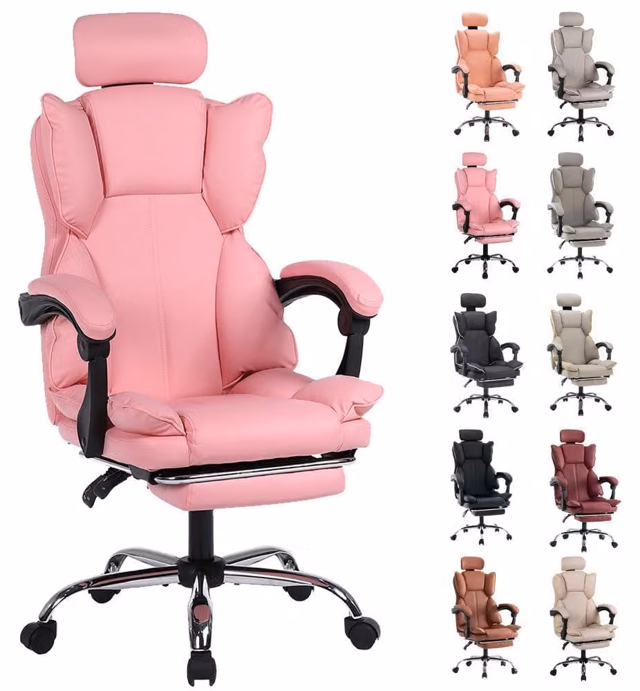 Sedia da gaming ergonomica, altezza regolabile, in ecopelle, color viola e bianco