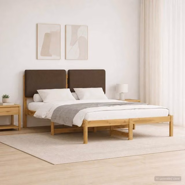 Letto moderno vidaXL con testiera rivestita in tessuto e struttura in legno di acacia, Bianco e Taupe, L/P/H: 120 x 200 x 85 cm