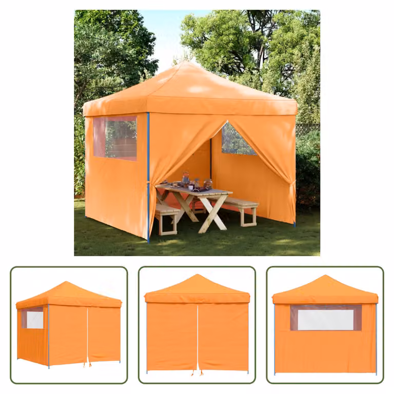 The Living Store Tenda per feste pieghevole pop-up con 4 pannelli laterali arancione