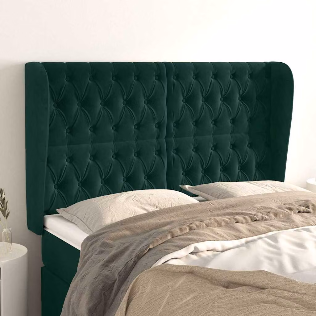 Testiera ad orecchio vidaXL in velluto verde scuro L: 147 cm, P: 23 cm, H: 118/128 cm