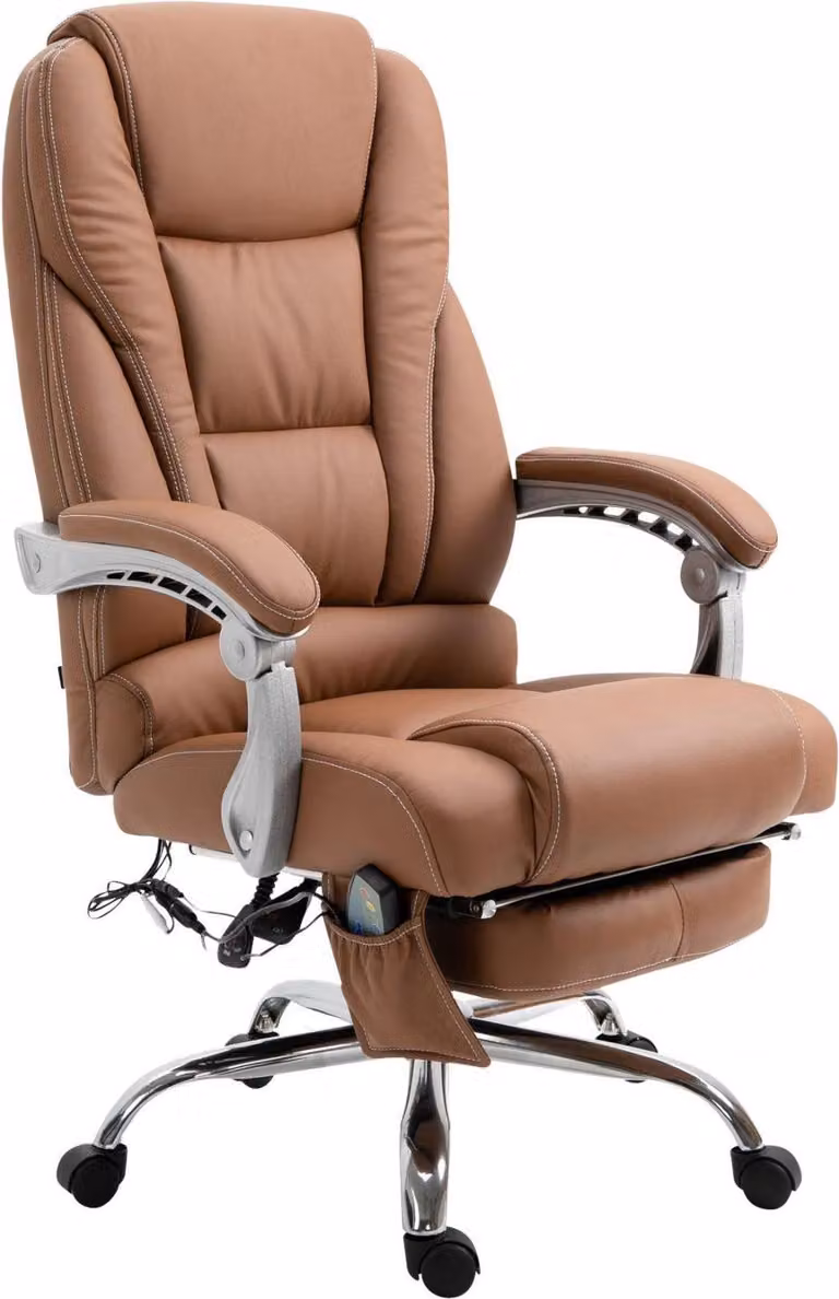 Sedia da ufficio con massaggio - Sedia ergonomica, relax, costruzione di alta qualità in pelle | colore: marrone chiaro
