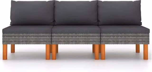 Set di 3 divani da giardino moderni vidaXL in rattan e legno di eucalipto oliato, colore antracite