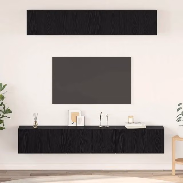 Set mobile TV 5 pz-Set di 5 Credenza per TV Rovere Nero Legno multistrato 235471