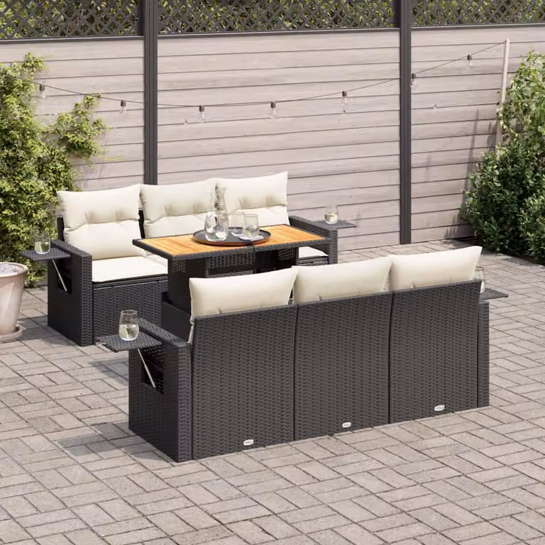 Set Divano da Giardino a L vidaXL in Polyrattan con Cuscini e Tavolino da Caffè, Nero e Bianco
