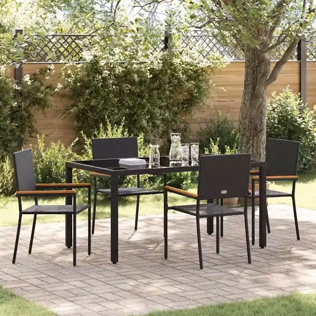 Set da Pranzo per Giardino 5 pz Nero polyrattan 3365390