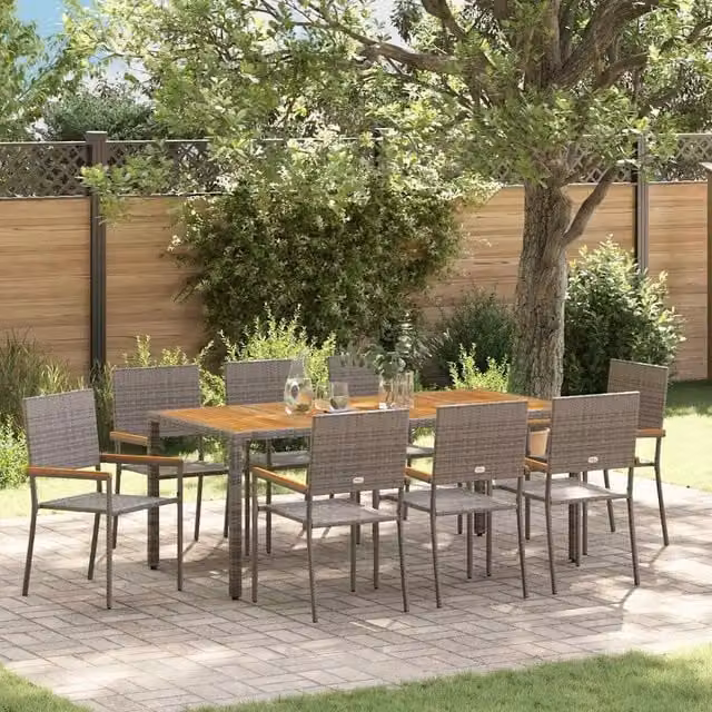 Set da Pranzo per Giardino 9 pz Grigio polyrattan 3365413