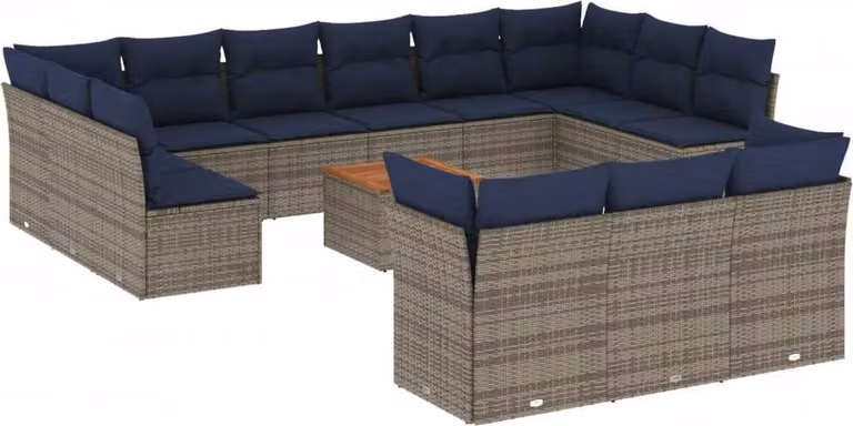 Set Divani da Giardino 14pz con Cuscini in Polyrattan Grigio