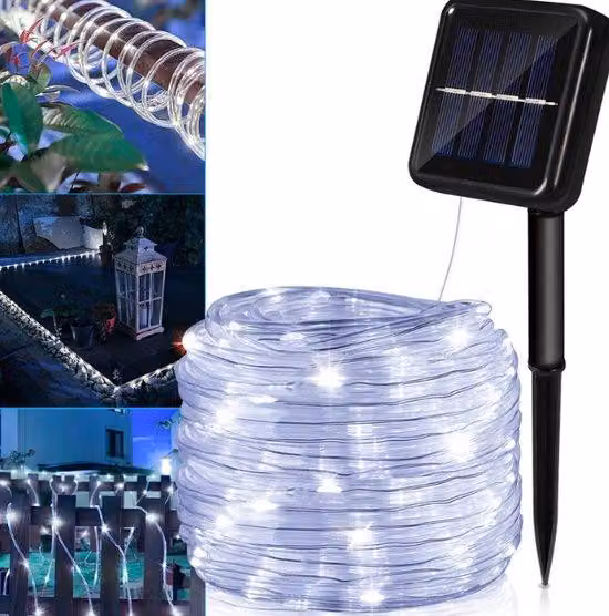 Illuminazione esterna a energia solare - Catena luminosa a LED da 300 luci per esterni - 30 m - Luci fiabesche - Illuminazione esterna con luci oscillanti - Sistema di catene luminose - Tubo luminoso a LED - Bianco
