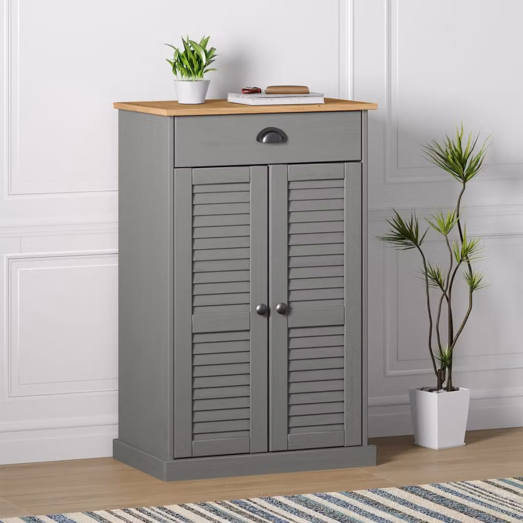 Scarpiera vidaXL VIGO in legno di pino cerato grigio con ante a battente L: 60 cm, P: 35 cm, H: 96 cm