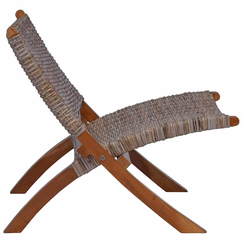 Sedia Relax vidaXL in Rattan Kubu Naturale e Mogano Massello Marrone – 2