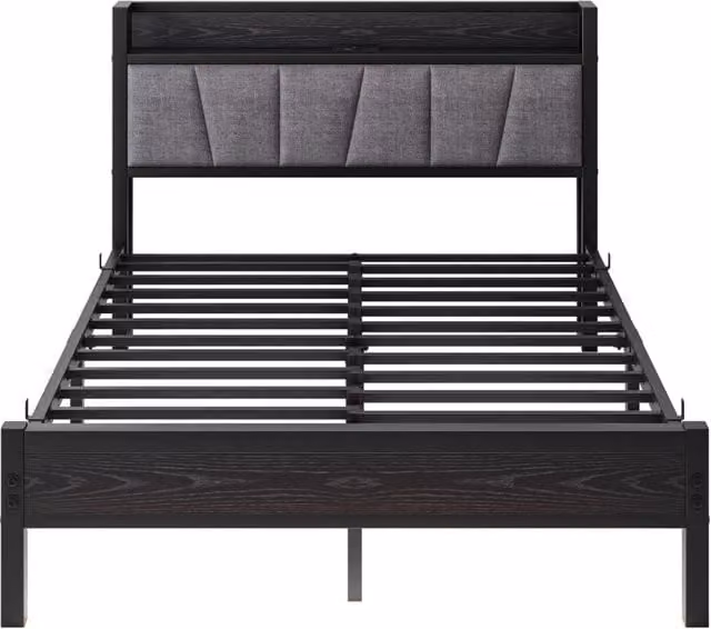 Struttura letto in metallo 140x190 cm con testiera alta, LED integrati e doppia porta USB
