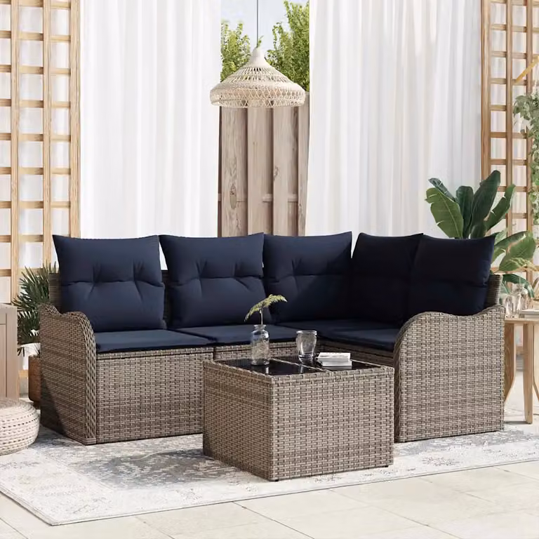 Set Divano da Giardino a L con Tavolino vidaXL Grigio in Polyrattan e Metallo con Cuscini Imbottiti