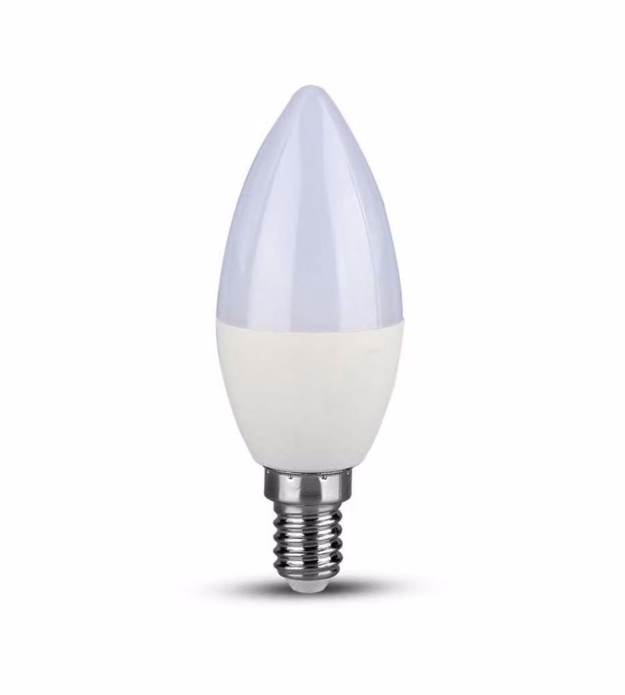 Lampadina LED V-TAC con Chip Samsung, Attacco E14, 7W, Forma Candela, Luce Bianco Caldo 3000K, Colore Bianco