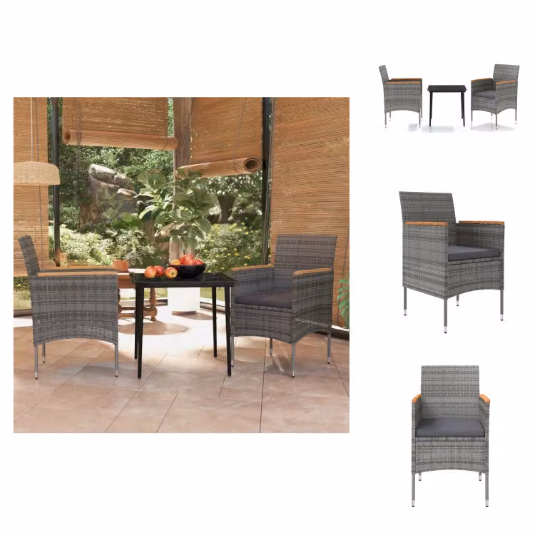 vidaXL Set da pranzo da giardino a 3 pezzi con cuscini grigio e nero - Set di mobili da giardino