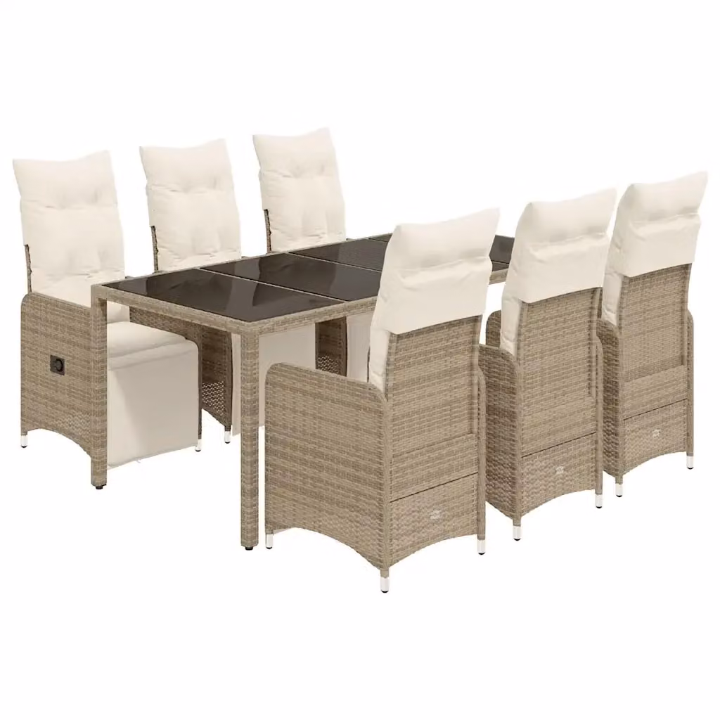 Set Bistrò da Giardino vidaXL in Polyrattan Marrone con 7 Pezzi e Cuscini – 2