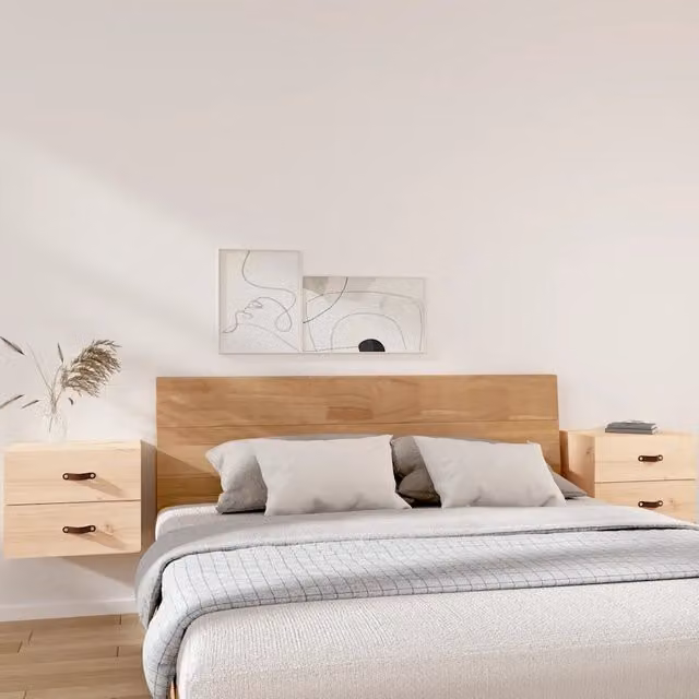 Set di 2 comodini sospesi vidaXL in legno di pino naturale beige L/P/H: 50 x 36 x 40 cm
