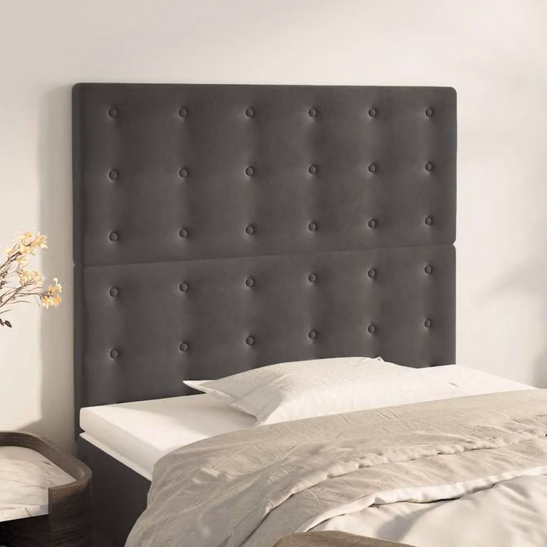 Testiera per letto vidaXL in velluto grigio scuro con pannello imbottito, L/P/H: 128 x 80 x 5 cm