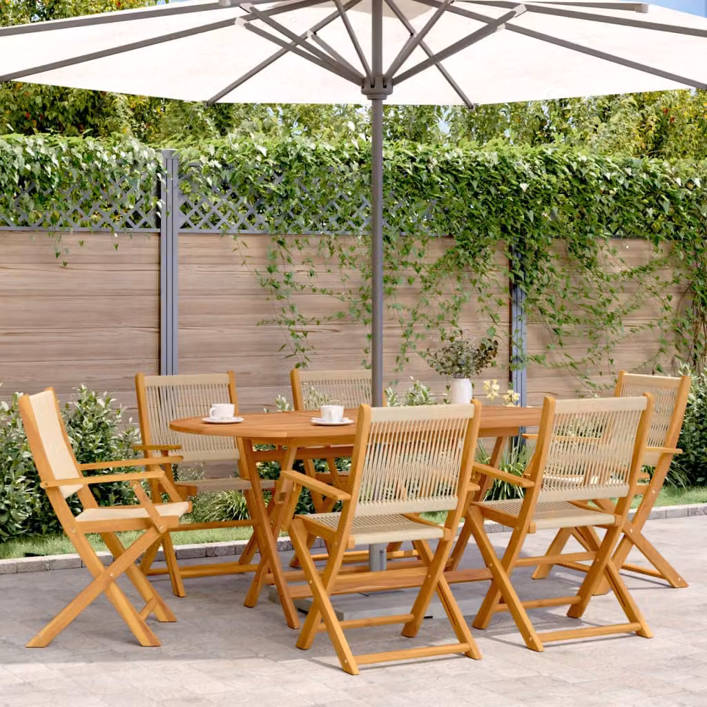 Set di 6 sedie pieghevoli vidaXL in legno di acacia oliato, colore beige