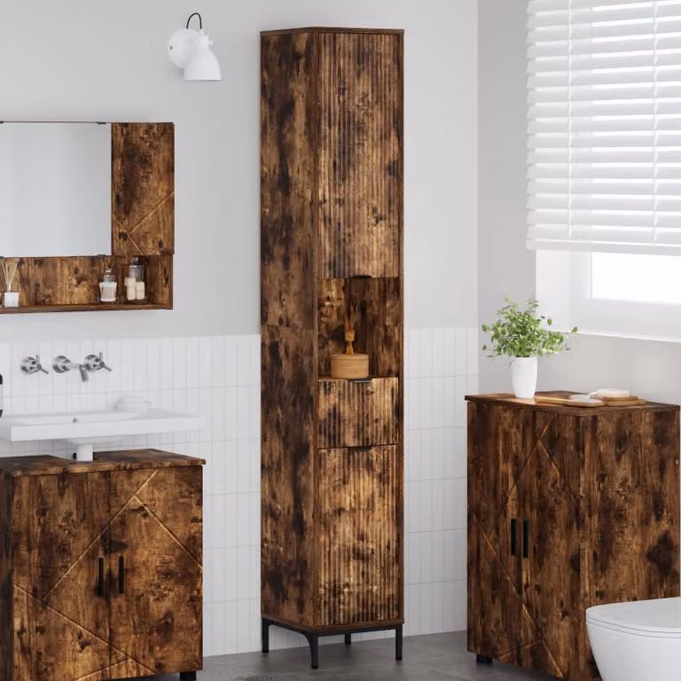 Mobile da bagno vidaXL in rovere fumé con ante a battente e ripiani interni, L/P/H: 31,5 x 33 x 190 cm