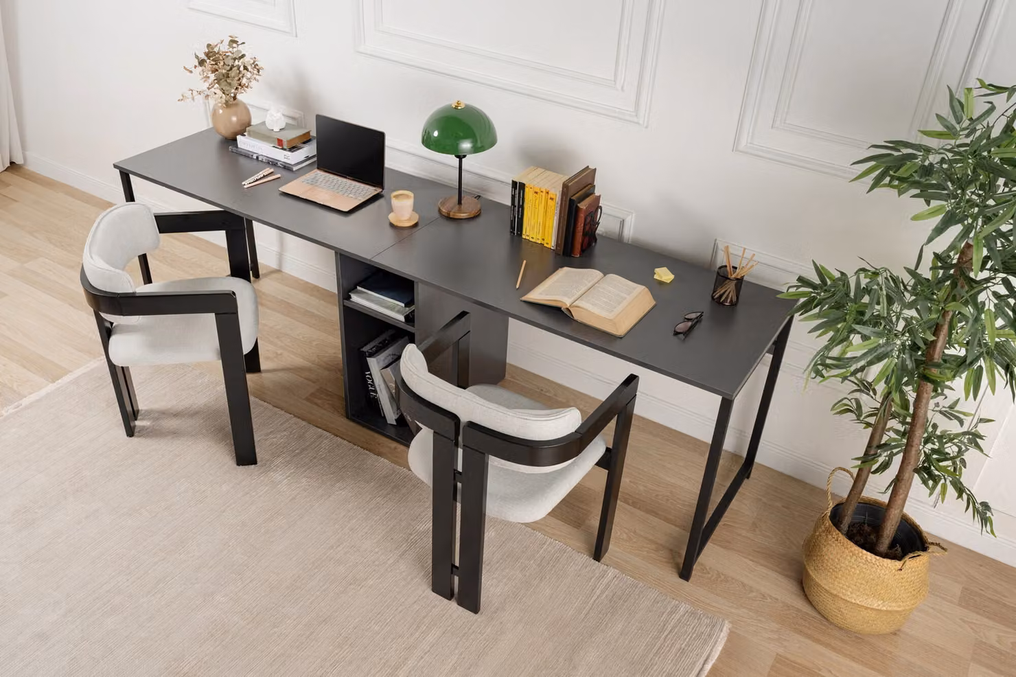 Skye Decor, Scrivania doppia - Antracite, Nero, Scrivanie, Antracite, 240 x 74 x 60 cm