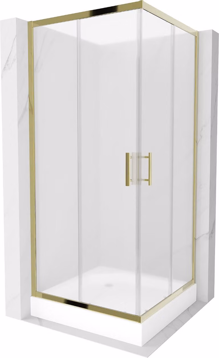 Mexen Rio cabina doccia quadrata 90 x 90 cm, ghiaccio, oro + piatto doccia Rio, bianco - 860-090-090-50-30-4510