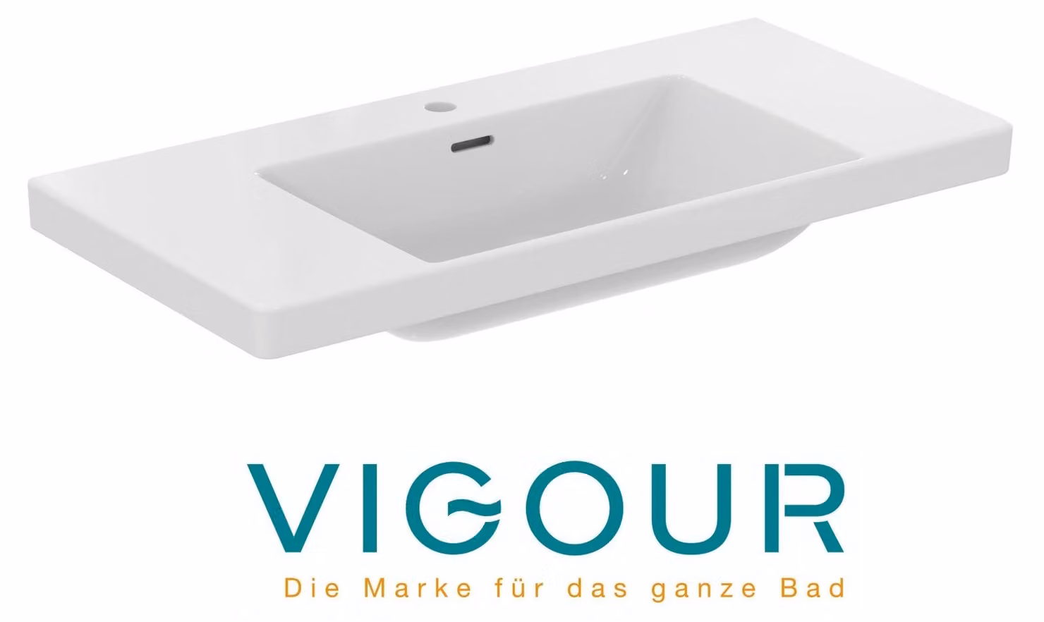 Lavabo da bagno VIGOUR DERBY V3 100x48 cm con ripiani laterali, foro per rubinetto e troppopieno PflegetectPlus, bianco