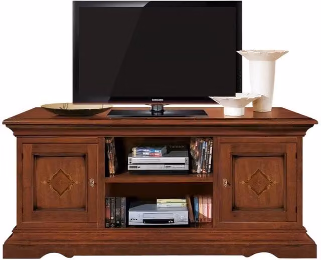 Porta TV classico con 2 ante in legno intarsiato color noce Mobili 2G L: 130 cm, P: 50 cm, H: 60 cm – 4