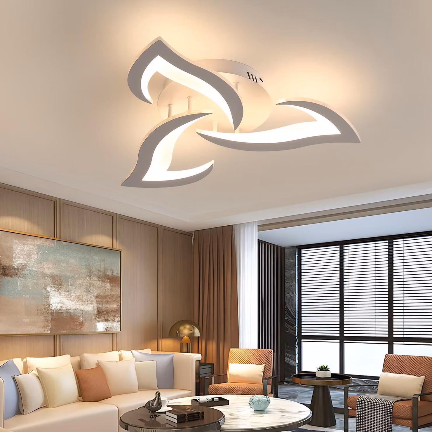 Lampada a soffitto LED per soggiorno, 52 cm, 36W. Lampada a soffitto LED con design moderno a forma di petalo, ideale per soggiorno, cucina, camera da letto e sala da pranzo. Luce bianco caldo (3000K), colore bianco