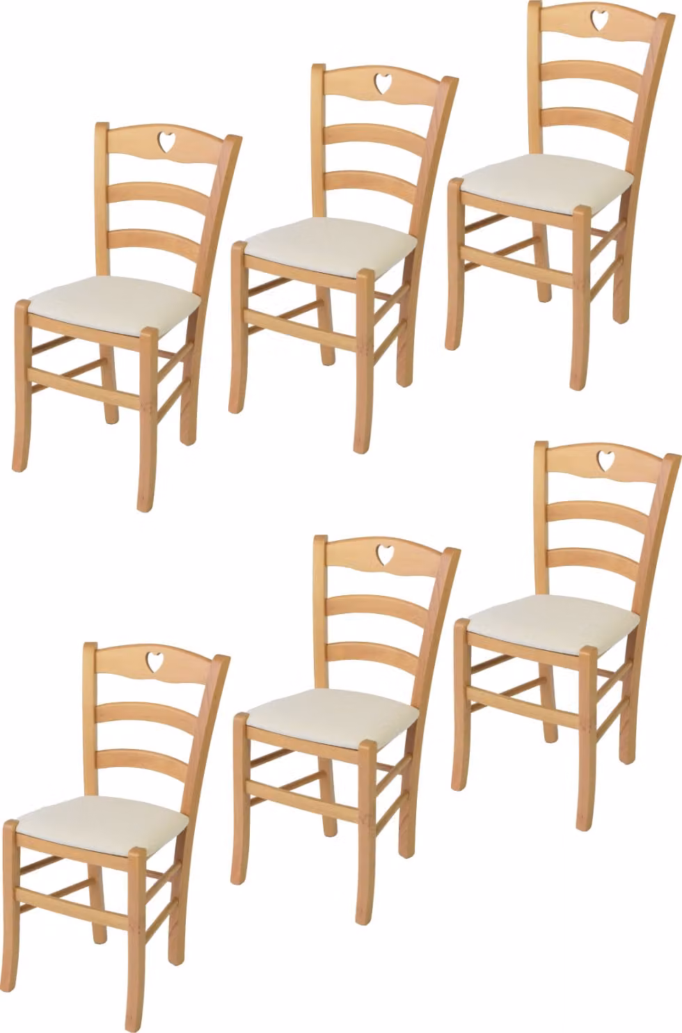 t m c s Tommychairs - Set di 6 sedie CUORE per cucina e sala da pranzo, Struttura robusta in legno di faggio laccato in colore naturale e sedile imbottito rivestito in tessuto in colore avorio