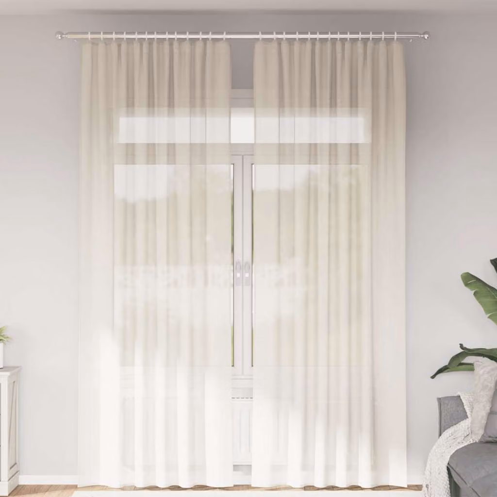 Set di 2 tende in voile semi-trasparenti vidaXL color beige con tasche per asta in poliestere L: 140 cm, H: 260 cm