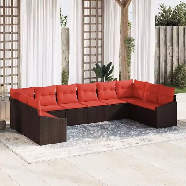 Set di divani 10 pz Marrone polyrattan 3346904