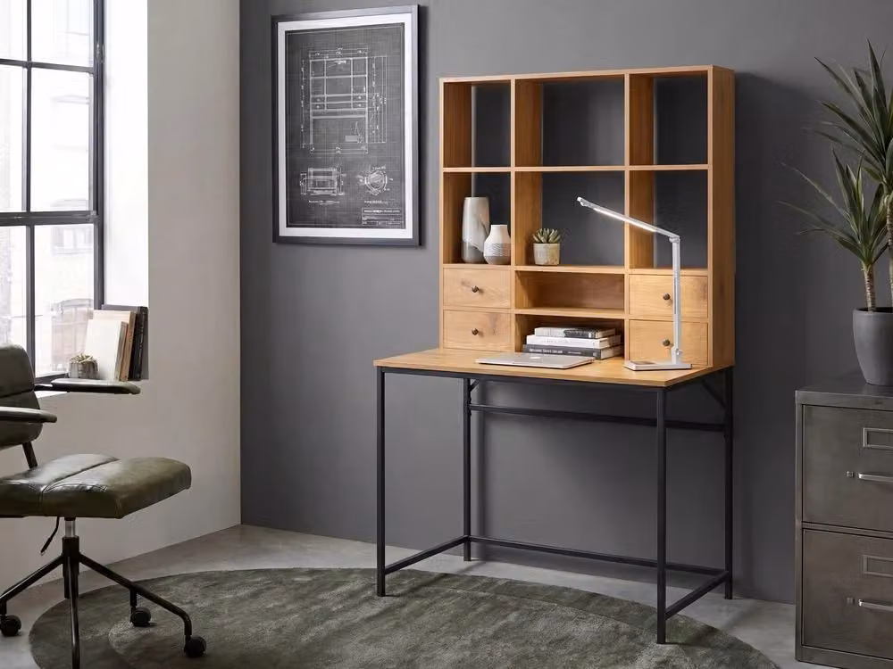 Scrivania da ufficio BELIANI in stile scandinavo con ripiani aperti, marrone e nero, L: 105 cm, P: 60 cm, H: 76 cm – 2