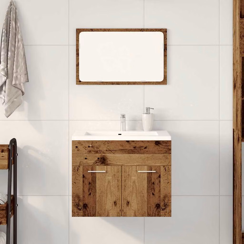 Set di mobili da bagno vidaXL composto da mobile lavabo e armadietto con specchio in legno antico marrone L/P/H: 60,0 x 38,5 x 46,0 cm