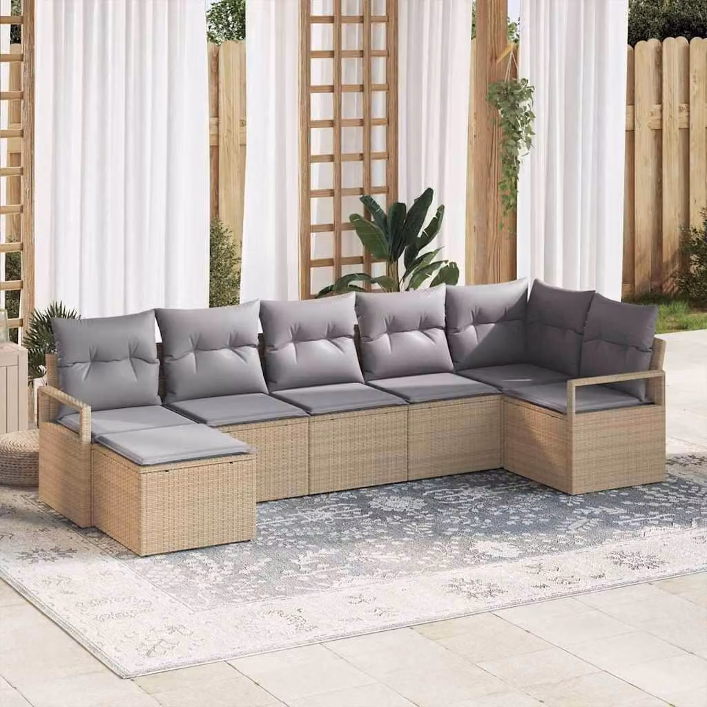 Maison Exclusive - Set di divani componibili, 7 pezzi, color beige [Materiale sintetico]: rattan sintetico