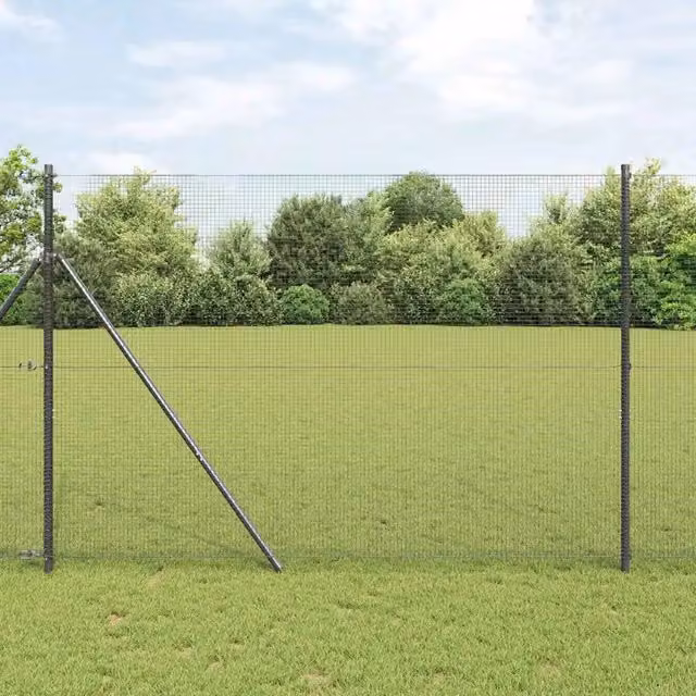 Recinzione a rete saldata vidaXL da fissare a terra, colore grigio, L: 25 m, H: 1,6 m