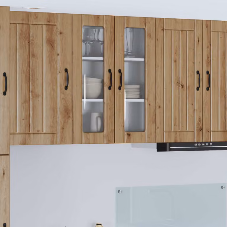 Mobile da parete LUCCA vidaXL in legno e vetro, Rovere, L: 80 cm, H: 60 cm, P: 31 cm