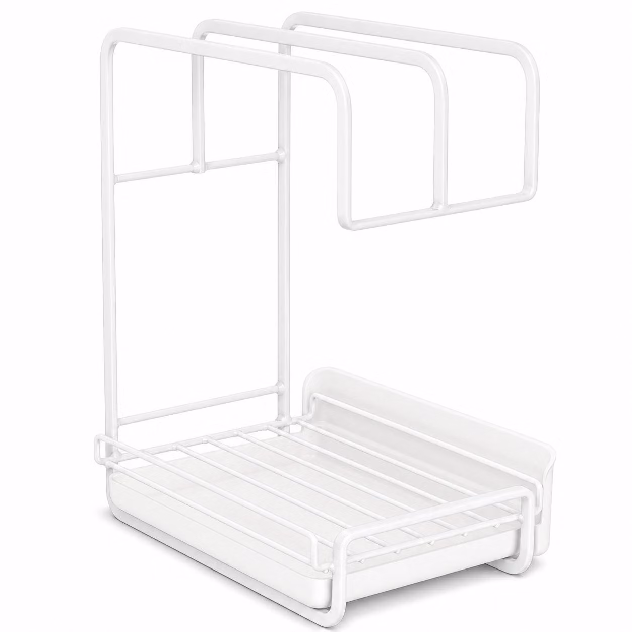 27x22x14,5 cm: portaoggetti da cucina Acciaio al carbonio, porta-strofinacci con vaschetta raccogli-acqua rimovibile - DRYORA Bianco