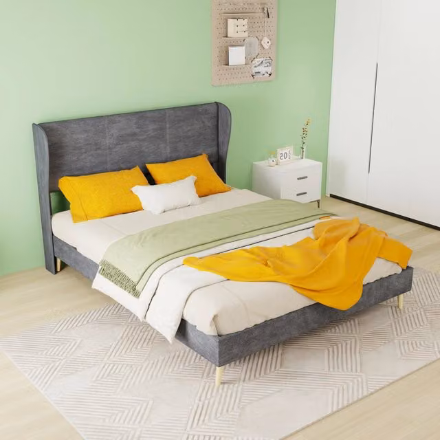 letto imbottito tessuto metallo grigio 140 x 200 cm