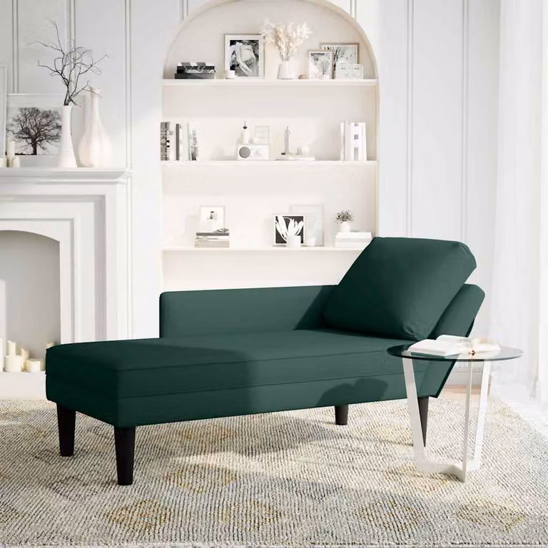 vidaXL Sdraio con Cuscino e Bracciolo Destro in Velluto Verde Scuro
